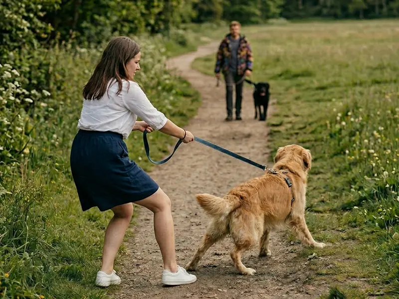 Chien réactif face à un congénère en promenade à Bordeaux